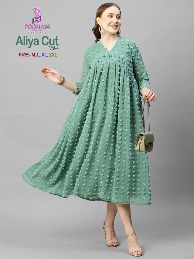 Aliya Cut Vol 4 By Poonam Georgette Party Wear Kurtis
